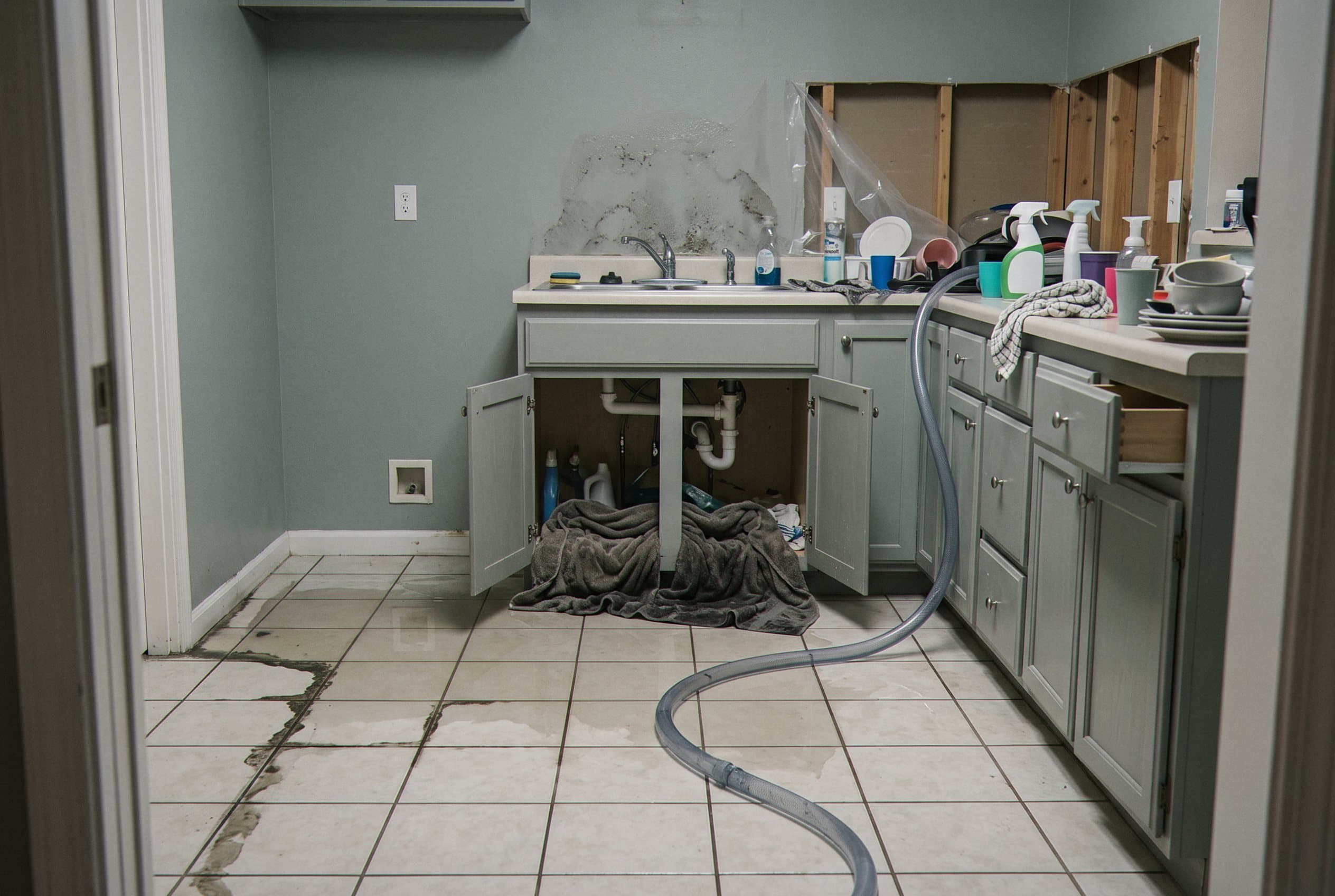 Kitchen damage from burst pipe water