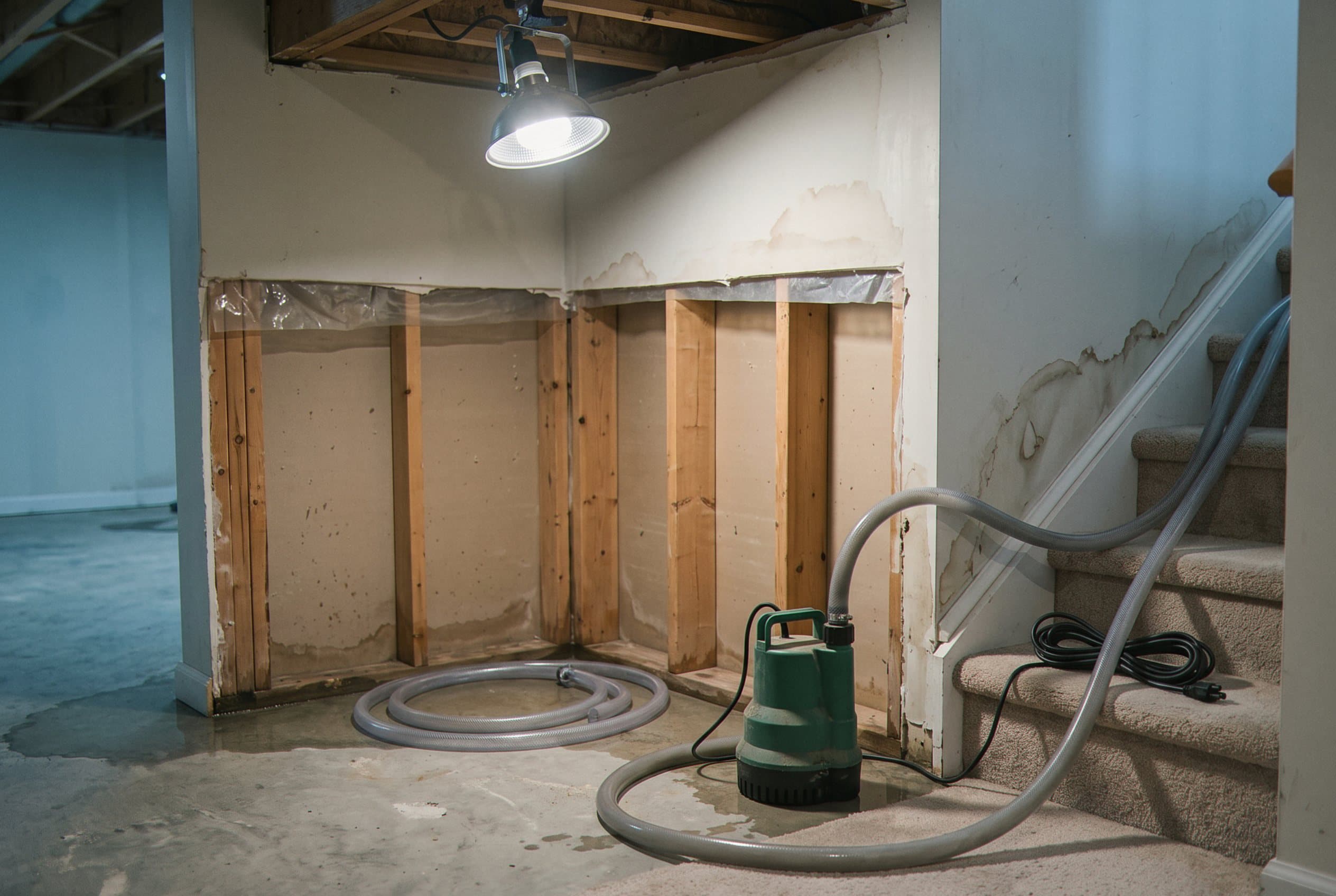 Pump and extractor removing flood water