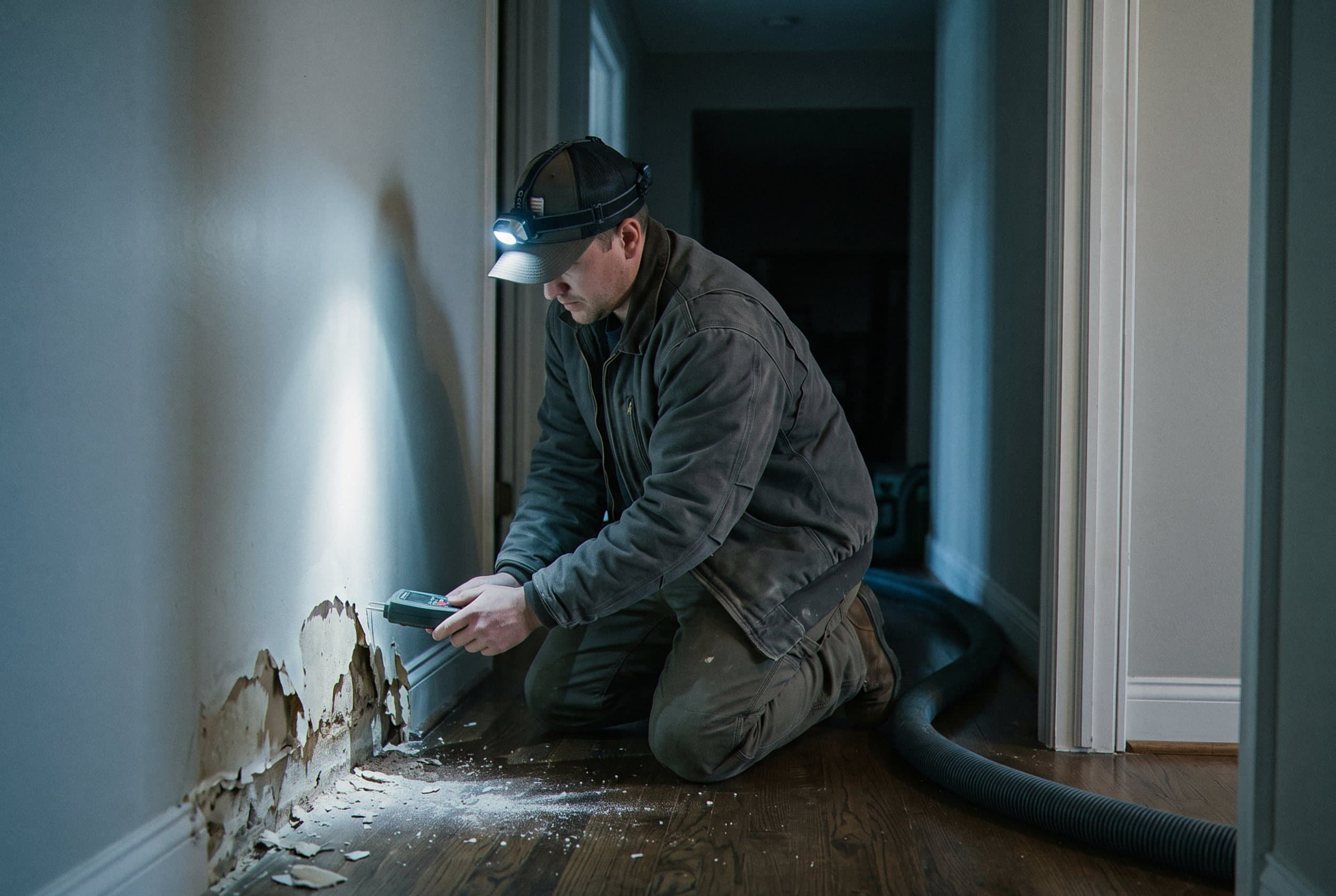 Multiple air movers drying basement space