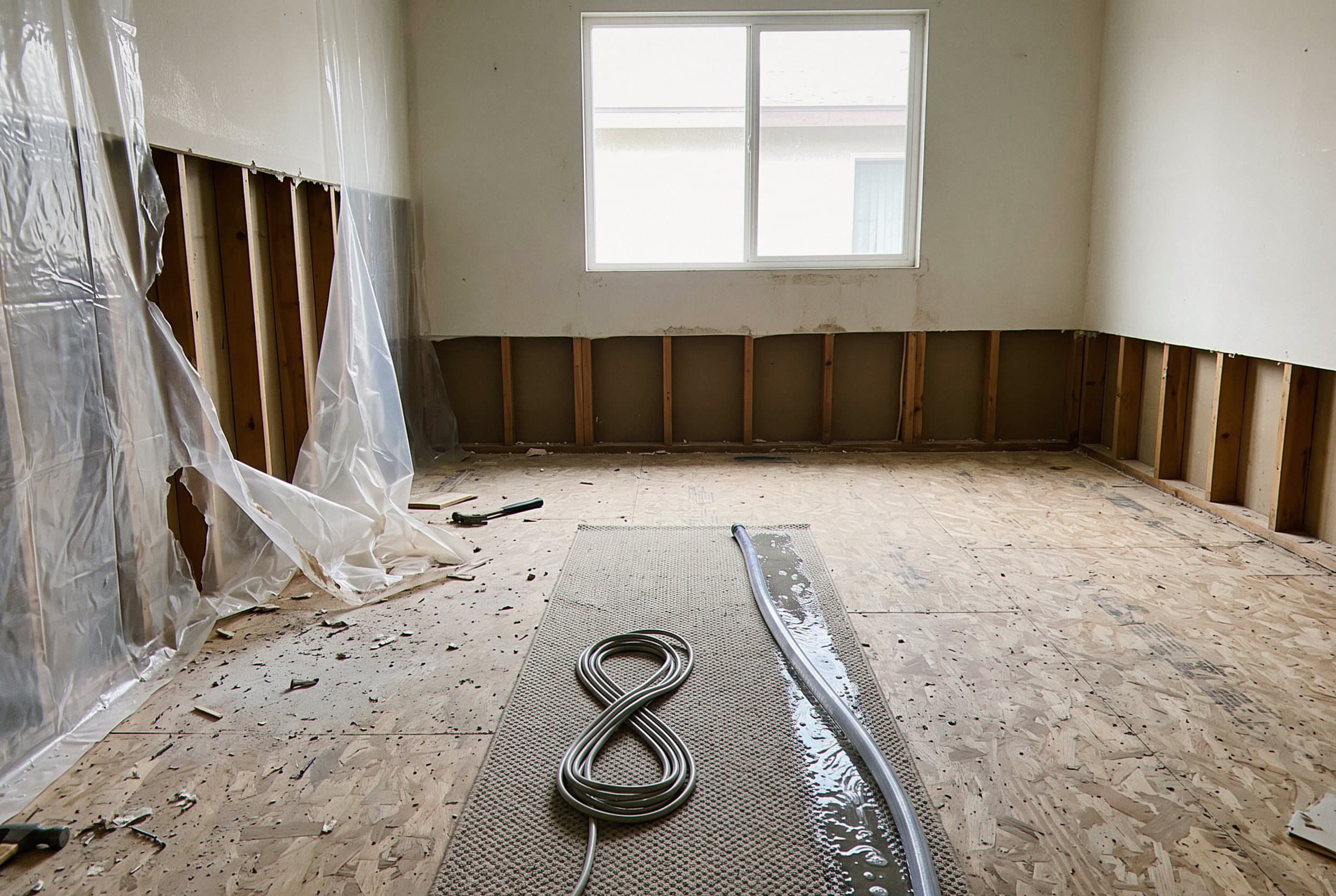 Exposed wood framing after removal