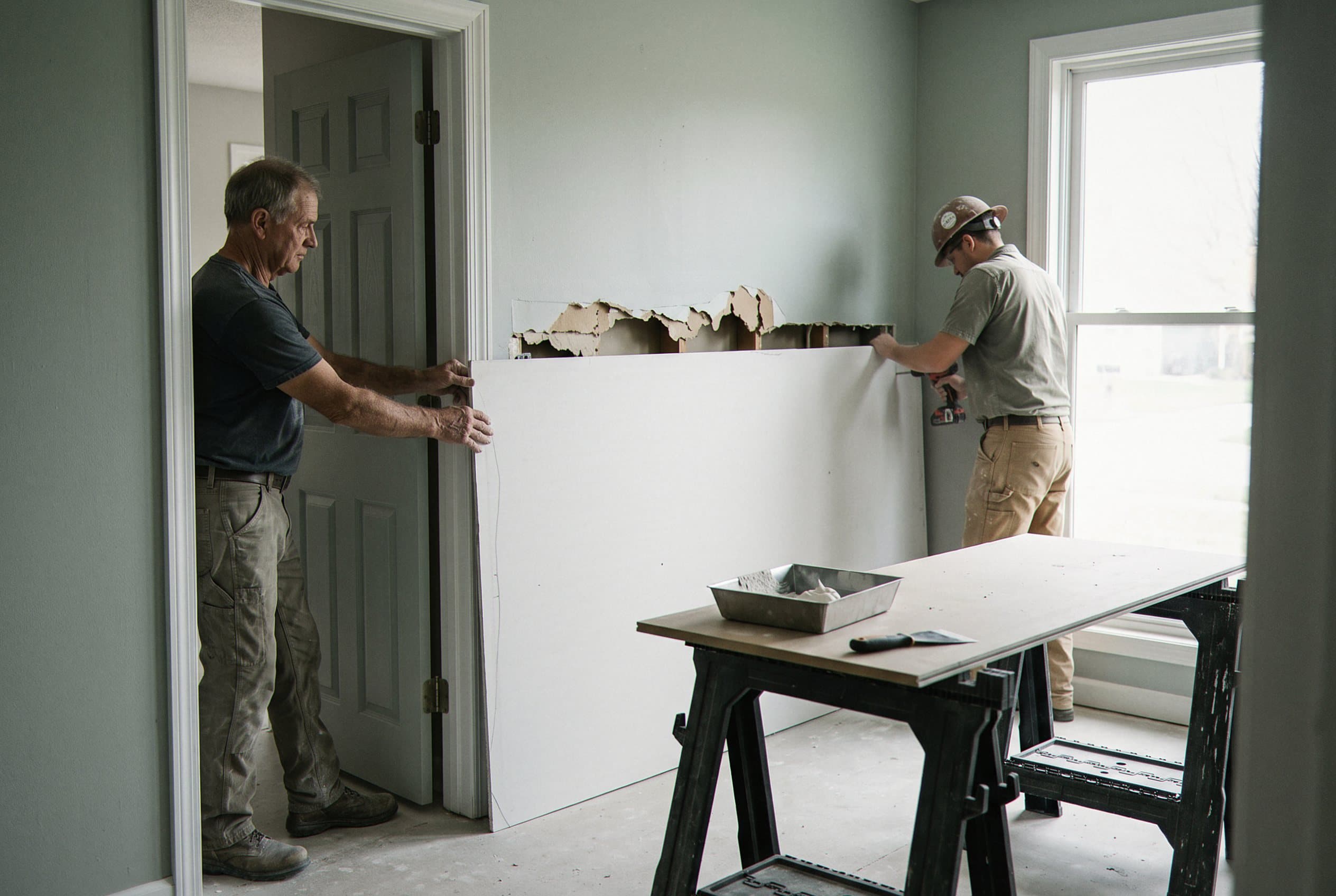 Drywall installation and taping progress