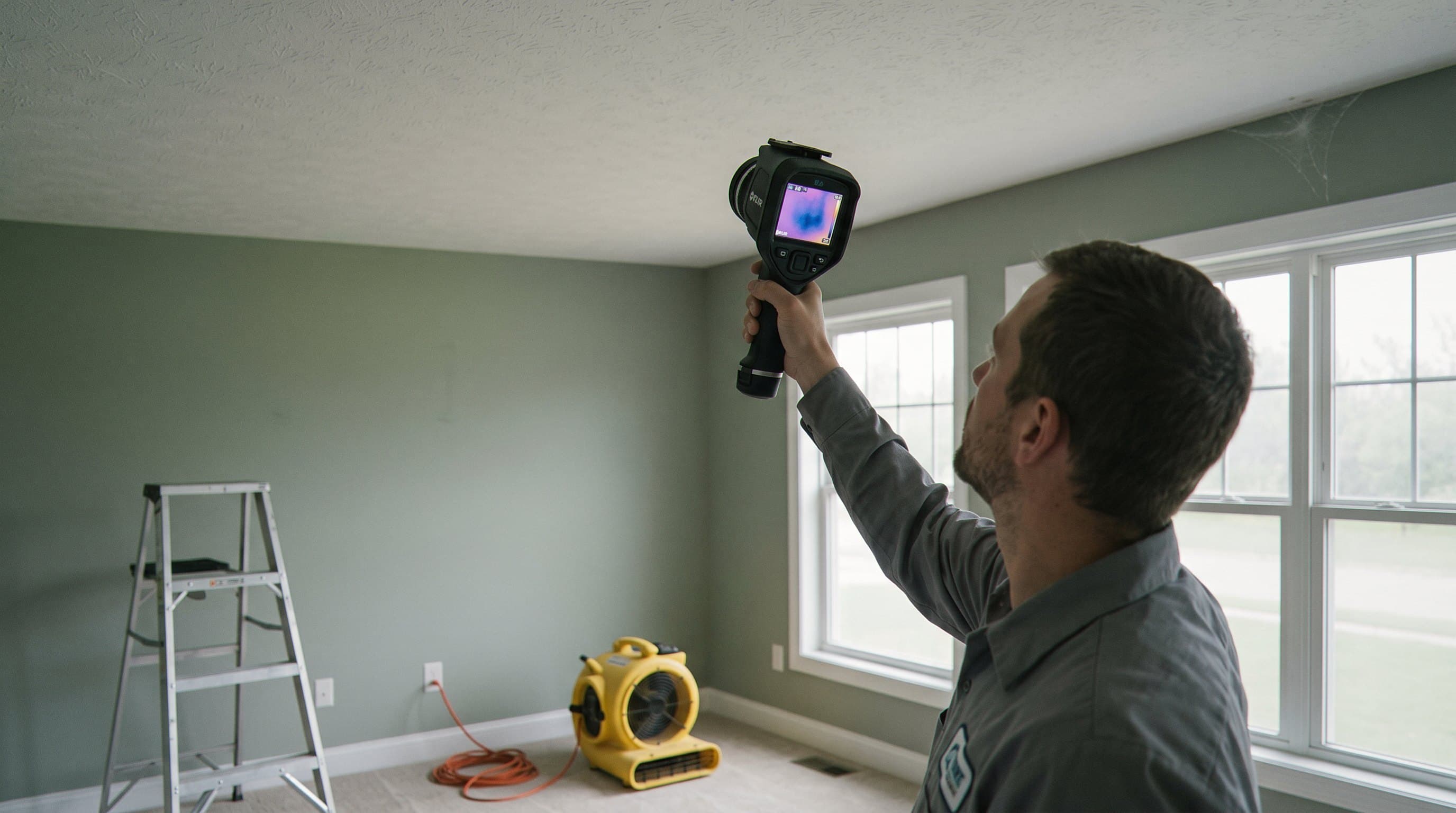 Technician using thermal camera scanning